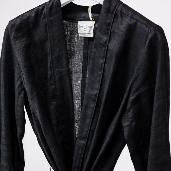 Forte_Forte Black Linen Front Tie My Jacket - Picture 3 of 12